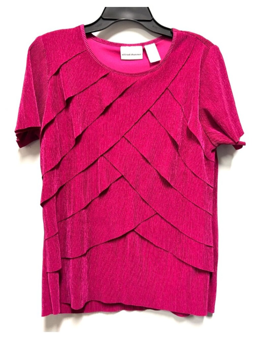 Alfred Dunner Top Hot Pink Ruffled Women's Small Short Sleeve Stretches